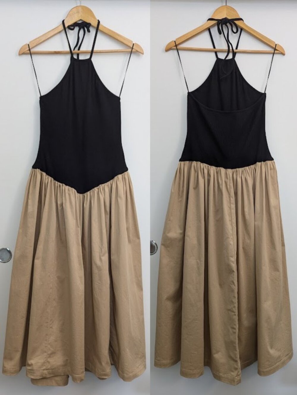 Anthropologie Maeve Black Beige Halter Maxi Dress Size M - Picture 4 of 12